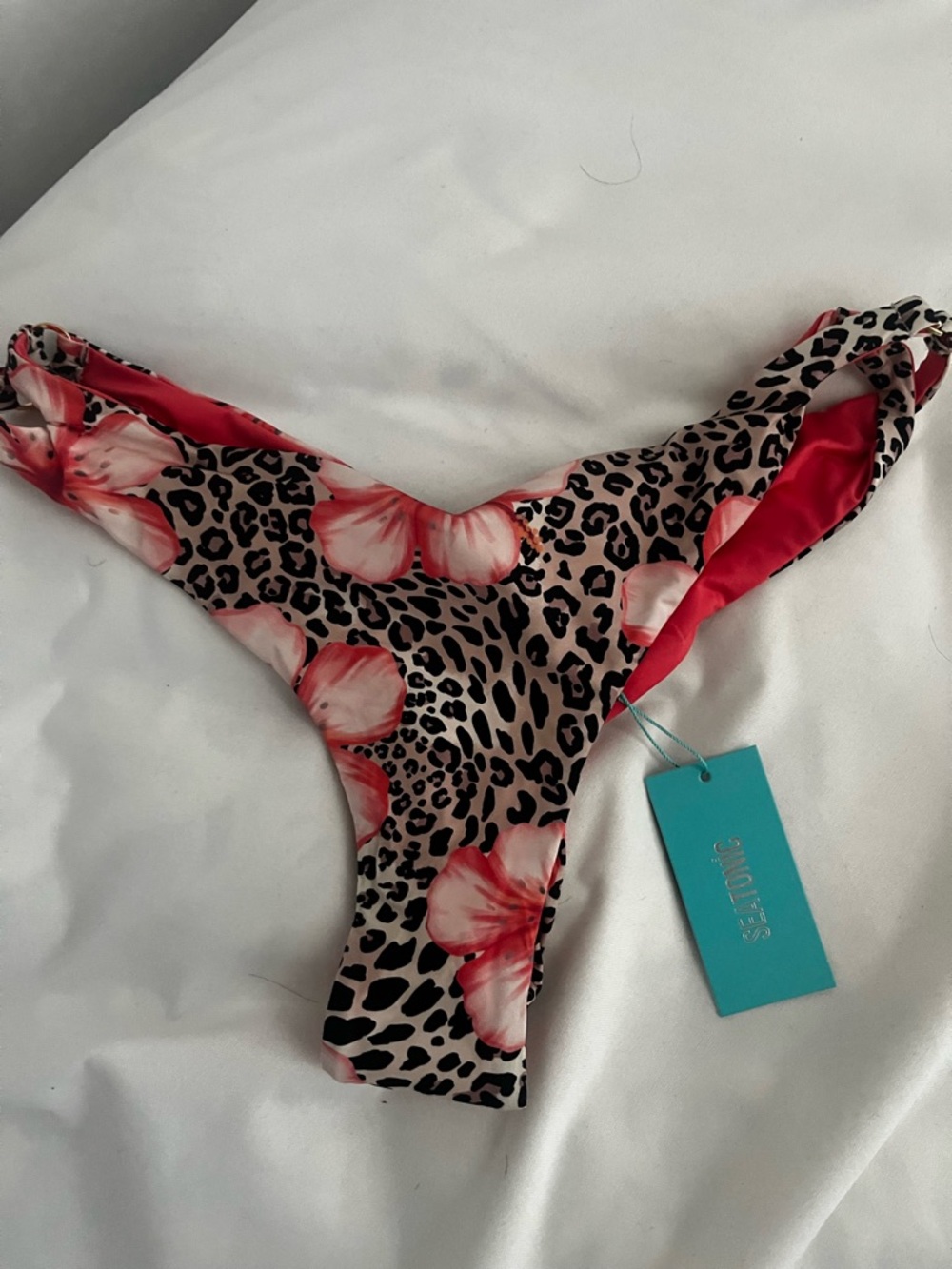 Floral Leopard Print Bikini Bottoms in Pink and Black